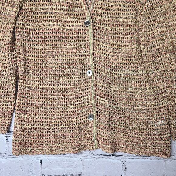 Jones New York Crochet Knit Multicolor Red Yellow Button Up Cardigan Sweater - Picture 3 of 9